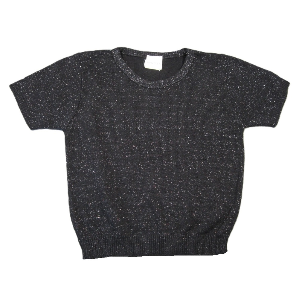 Vtg Bentley Metallic Sweater M Black Lurex Short Sleeve Glam 80s Evening Holiday